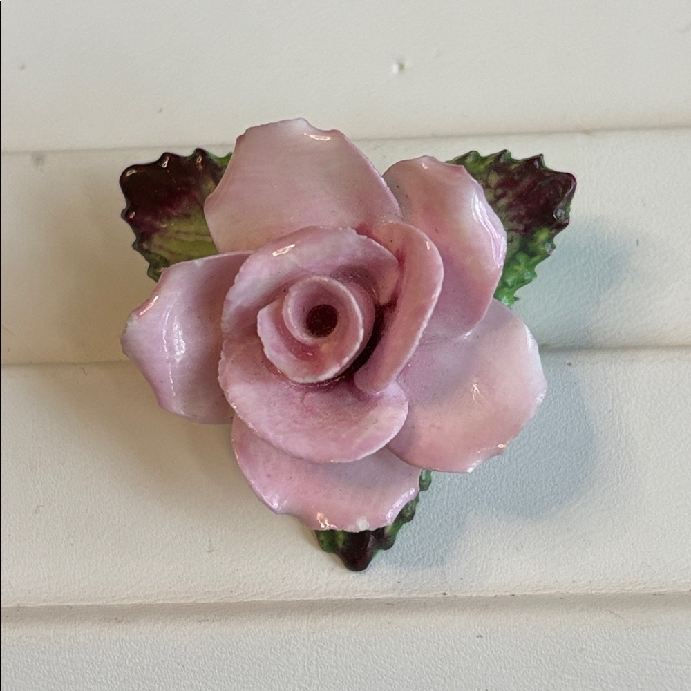 Vintage Coalport China made in England Brooch Pink Rose